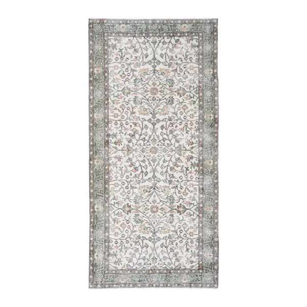Turkish Isparta runner rug in cream and sage, 3'2" x 6'8"
