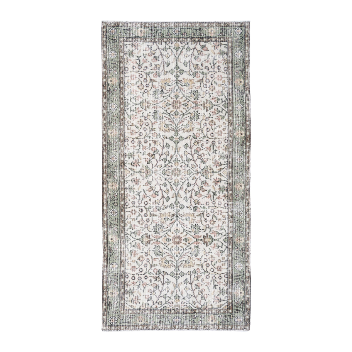 Turkish Isparta runner rug in cream and sage, 3'2" x 6'8"