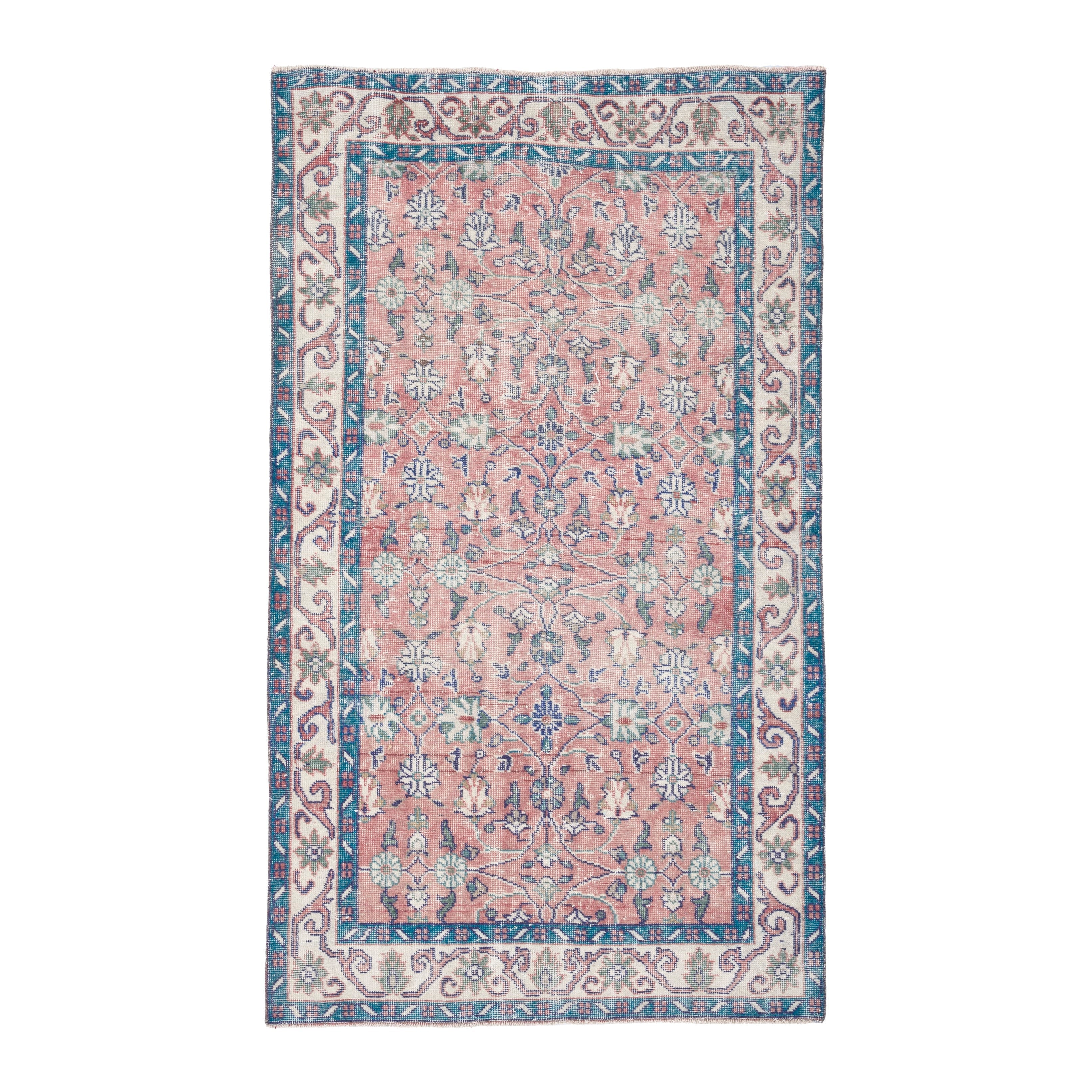 Turkish Isparta accent rug in rose and cream, 3'9" x 6'6"