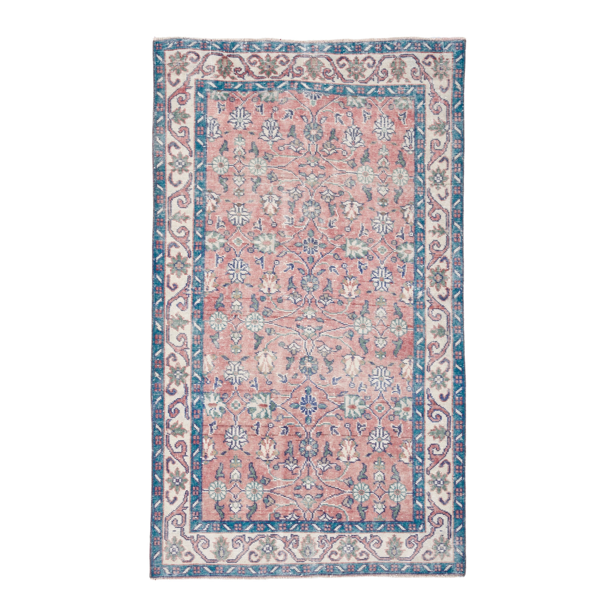 Turkish Isparta accent rug in rose and cream, 3'9" x 6'6"