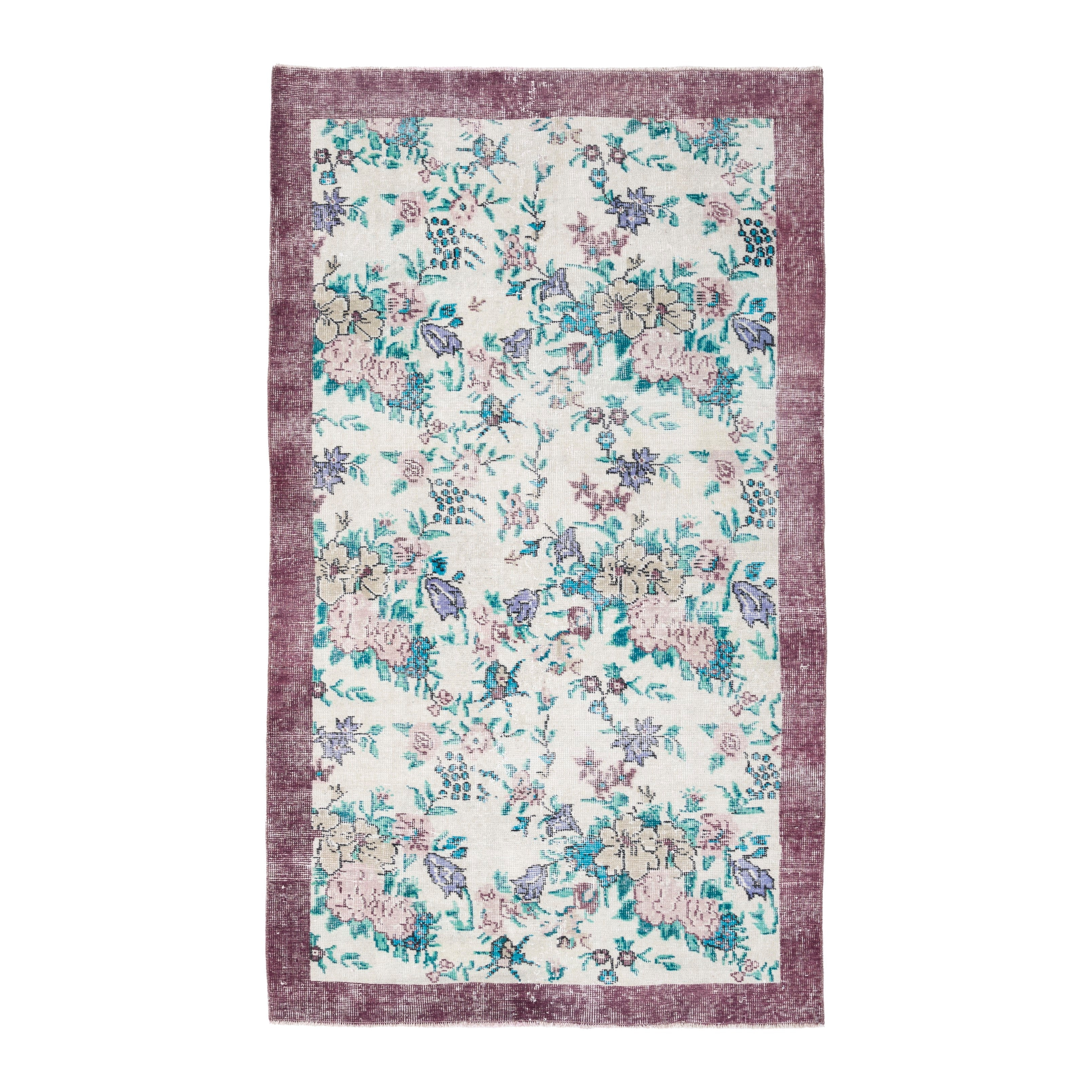 Turkish Isparta area rug in cream and dusty rose, 3'9" x 6'7"