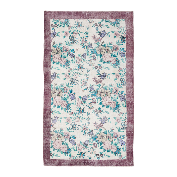 Turkish Isparta area rug in cream and dusty rose, 3'9" x 6'7"