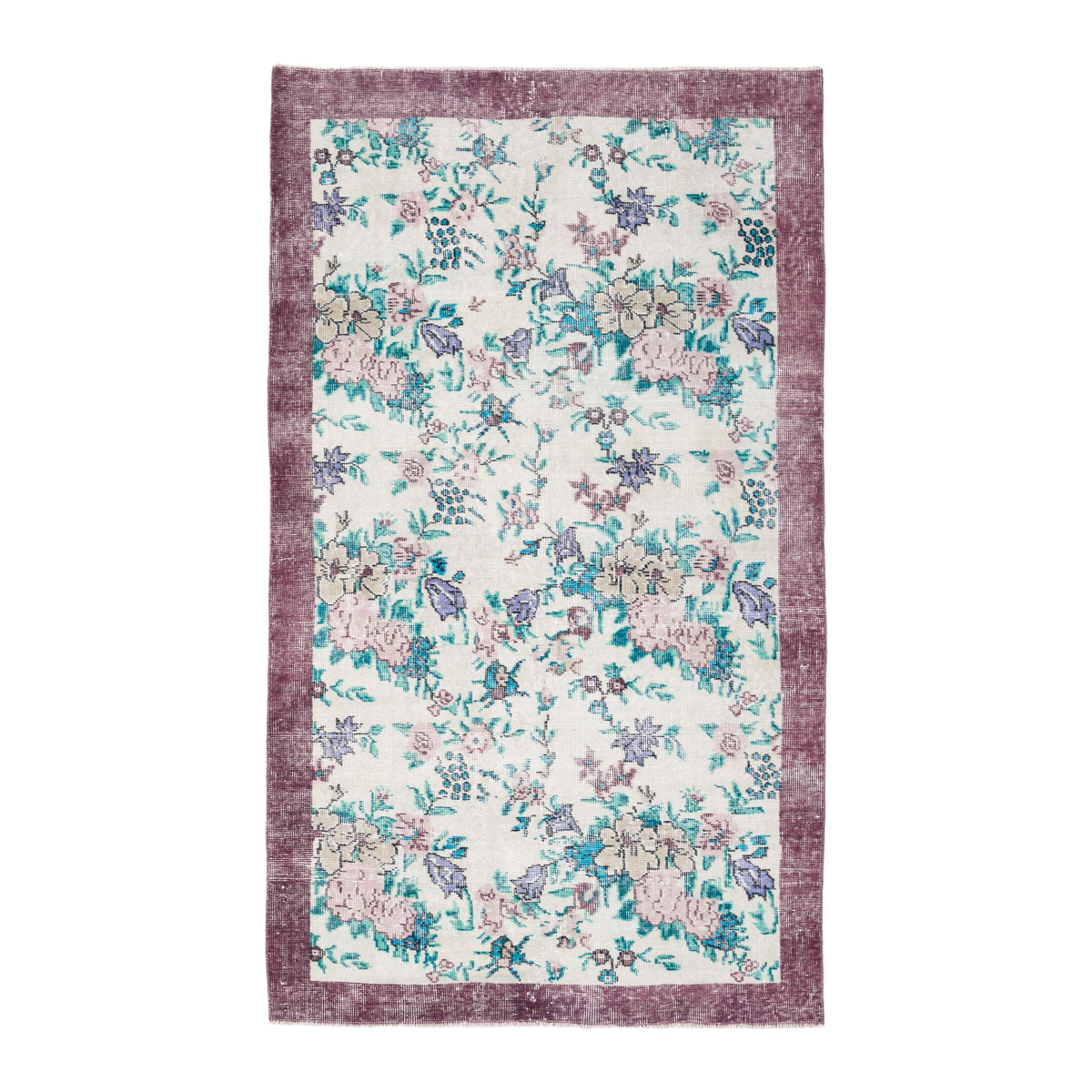 Turkish Isparta area rug in cream and dusty rose, 3'9" x 6'7"