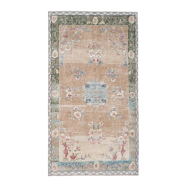 Turkish Isparta area rug in beige and sage, 3'10" x 7'