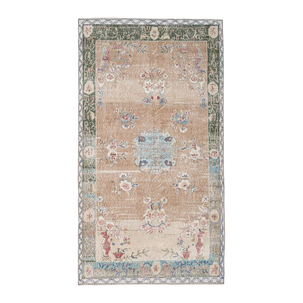 Turkish Isparta area rug in beige and sage, 3'10" x 7'