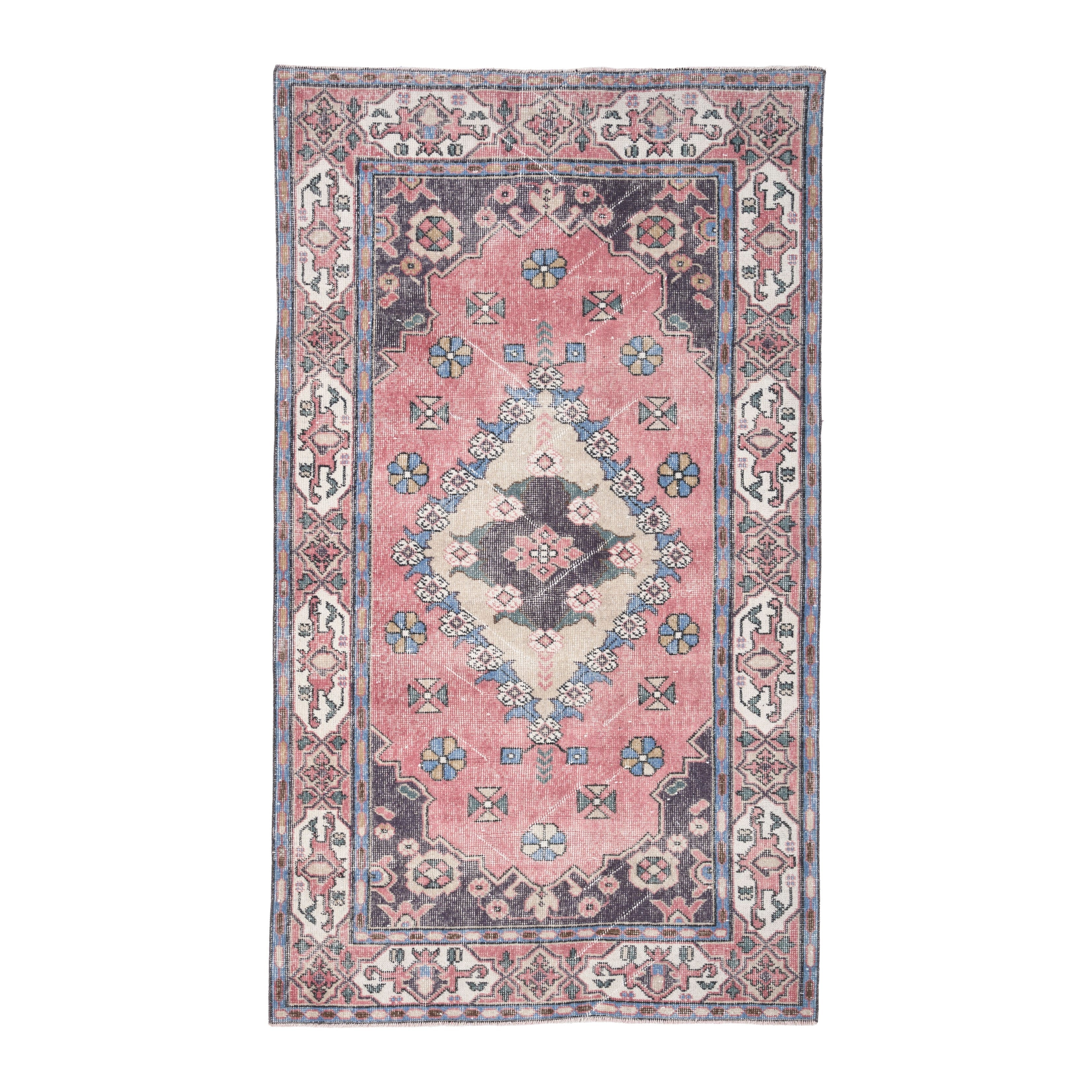 Turkish Isparta area rug in rose and navy, 3'10" x 6'11"