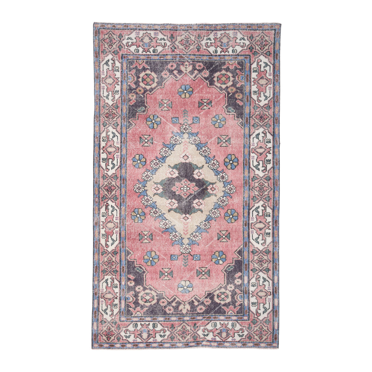 Turkish Isparta area rug in rose and navy, 3'10" x 6'11"