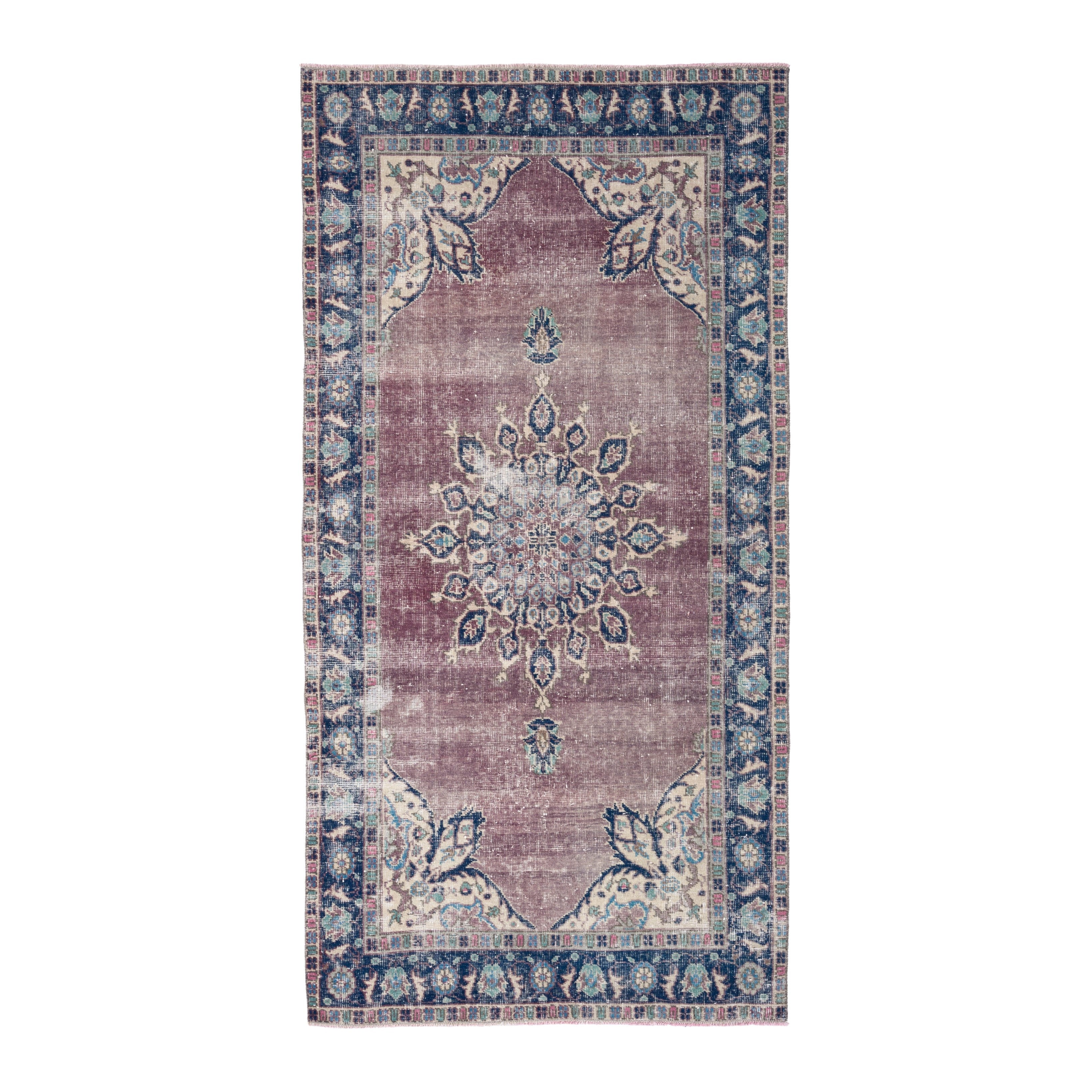 Turkish Isparta area rug in dusty rose and navy, 3'9" x 7'