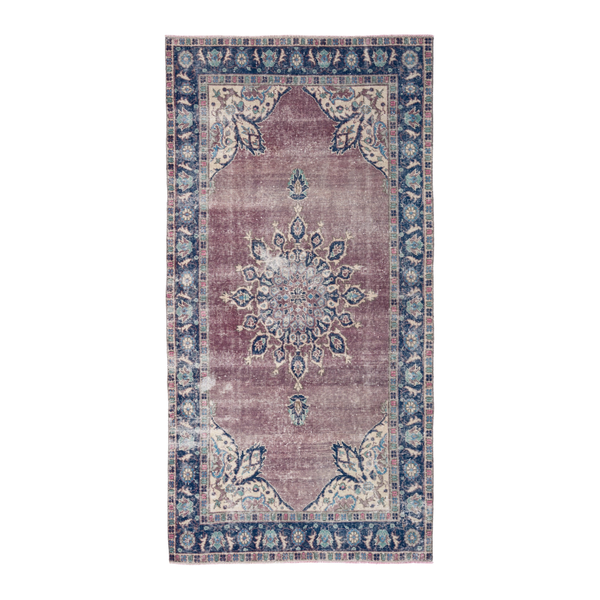 Turkish Isparta area rug in dusty rose and navy, 3'9" x 7'