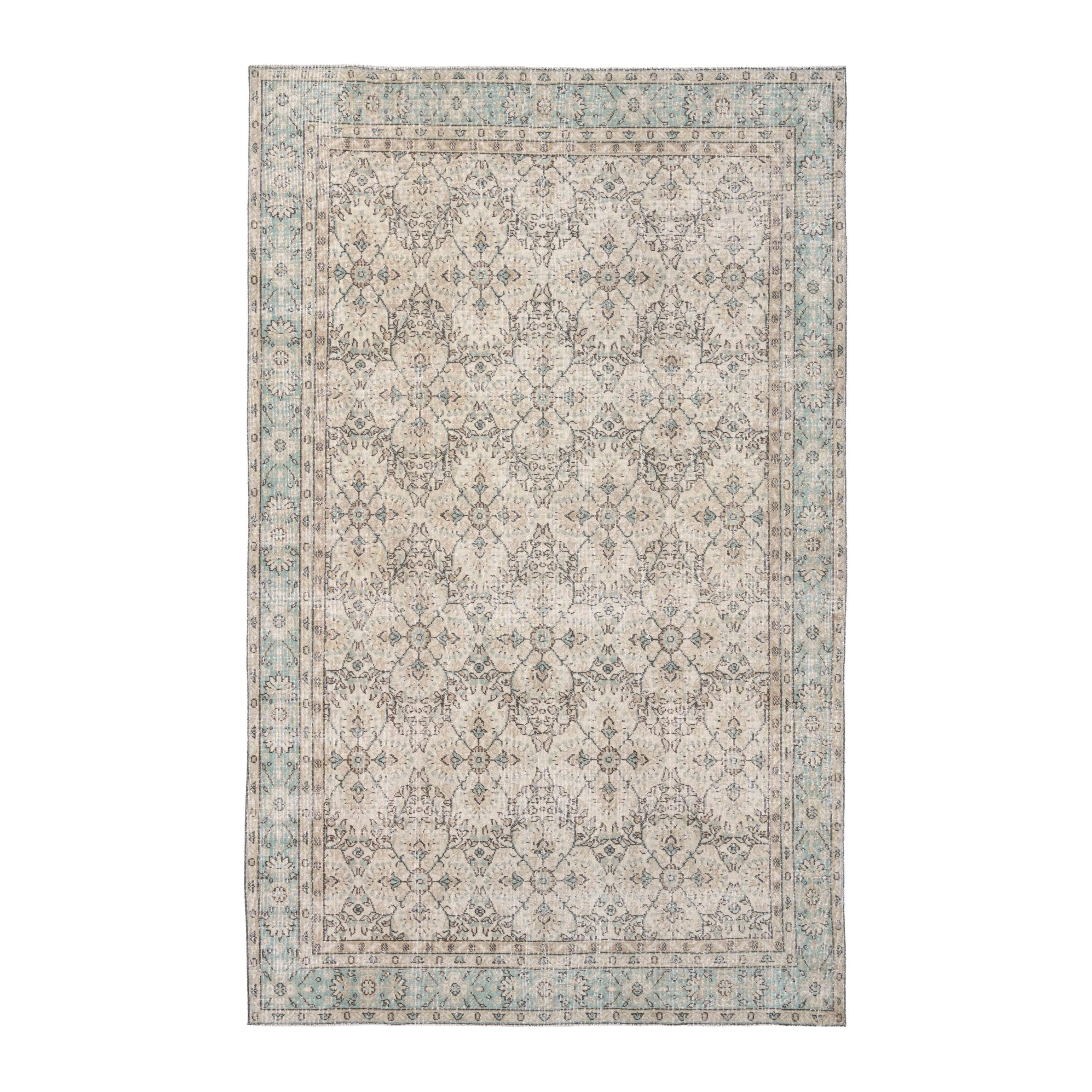 Turkish Isparta area rug in cream and celadon, 6'4" x 10'5"