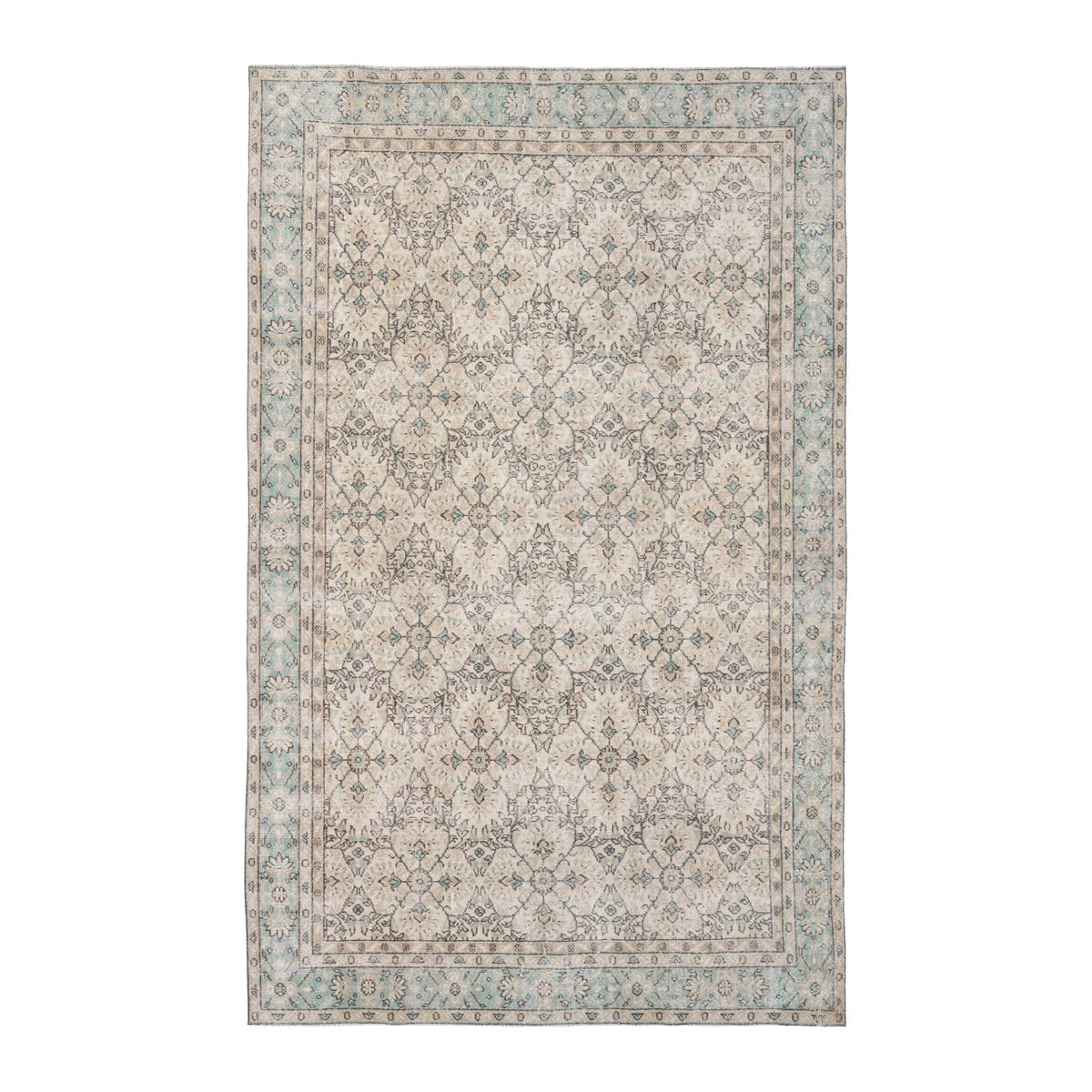 Turkish Isparta area rug in cream and celadon, 6'4" x 10'5"