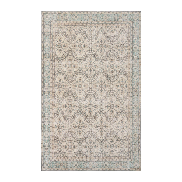 Turkish Isparta area rug in cream and celadon, 6'4" x 10'5"