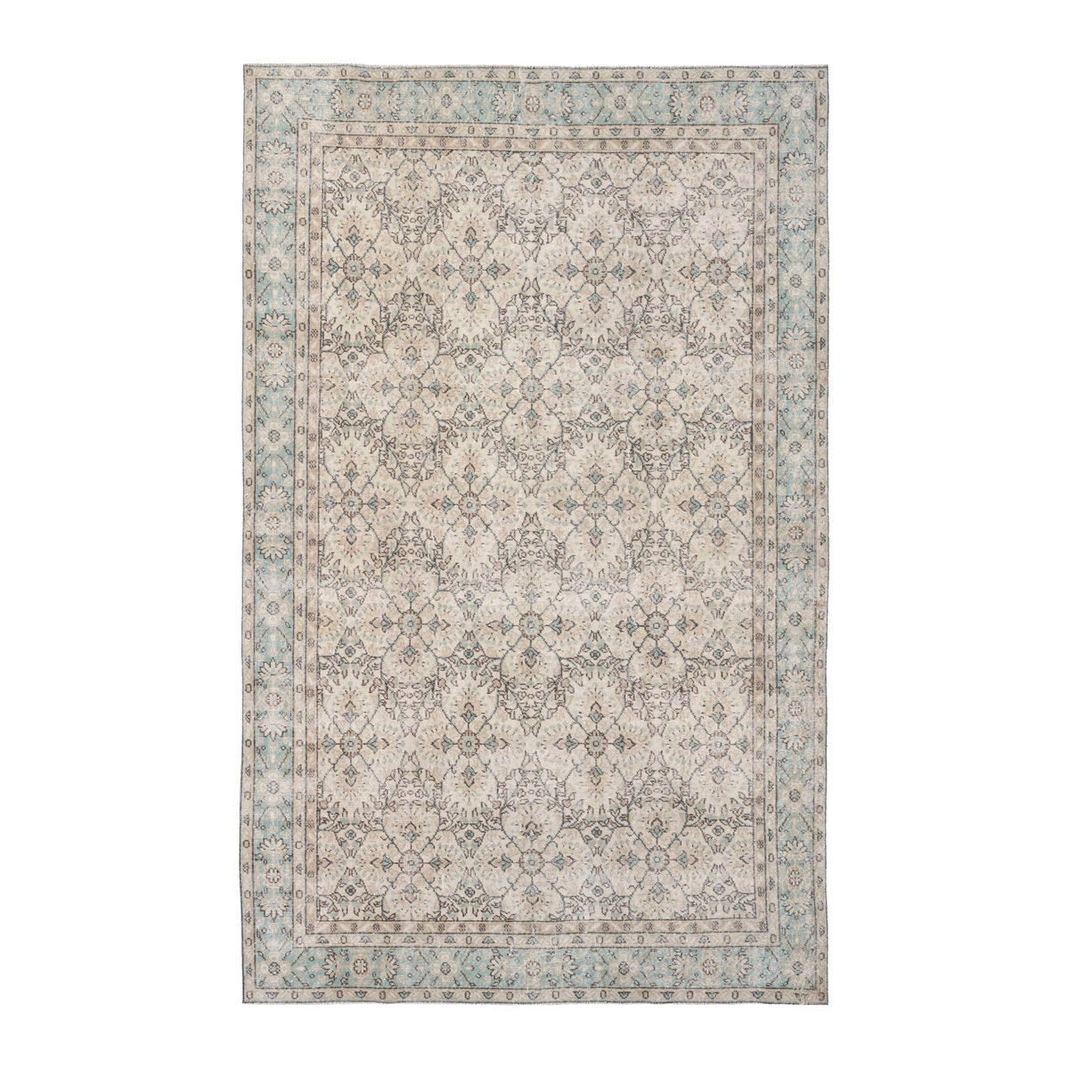 Turkish Isparta area rug in cream and celadon, 6'4" x 10'5"