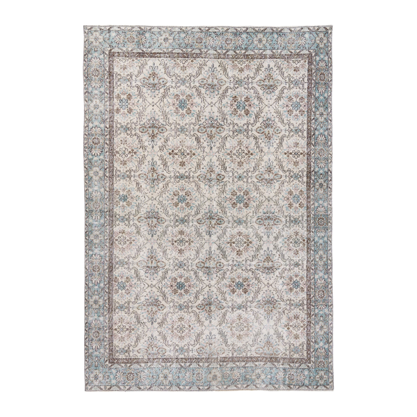 Turkish Isparta area rug in ivory and dusty blue, 6'5" x 9'7"