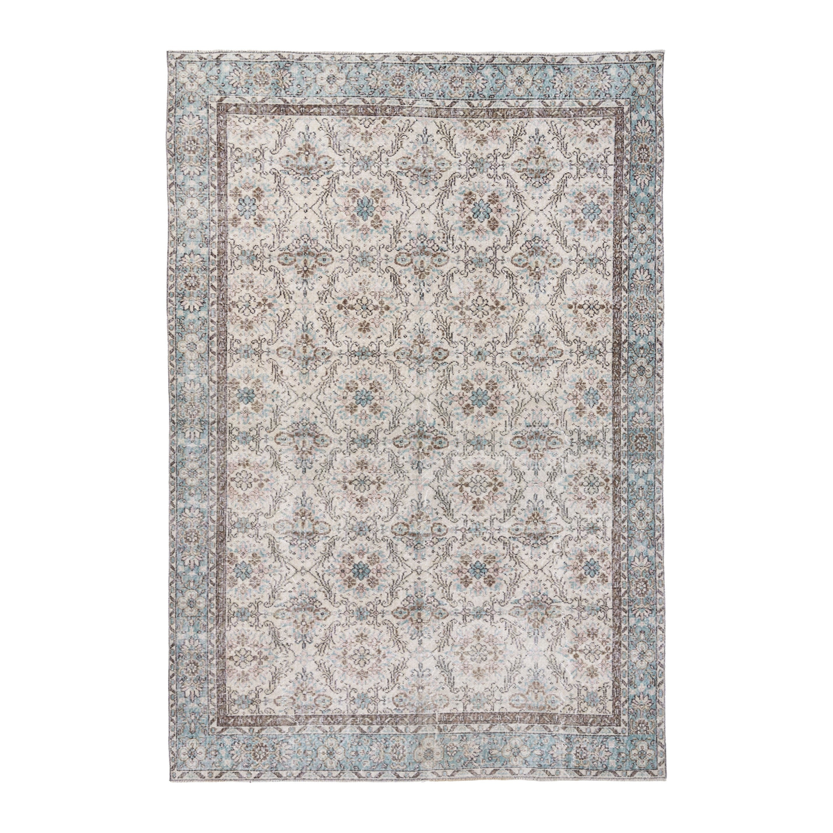 Turkish Isparta area rug in ivory and dusty blue, 6'5" x 9'7"