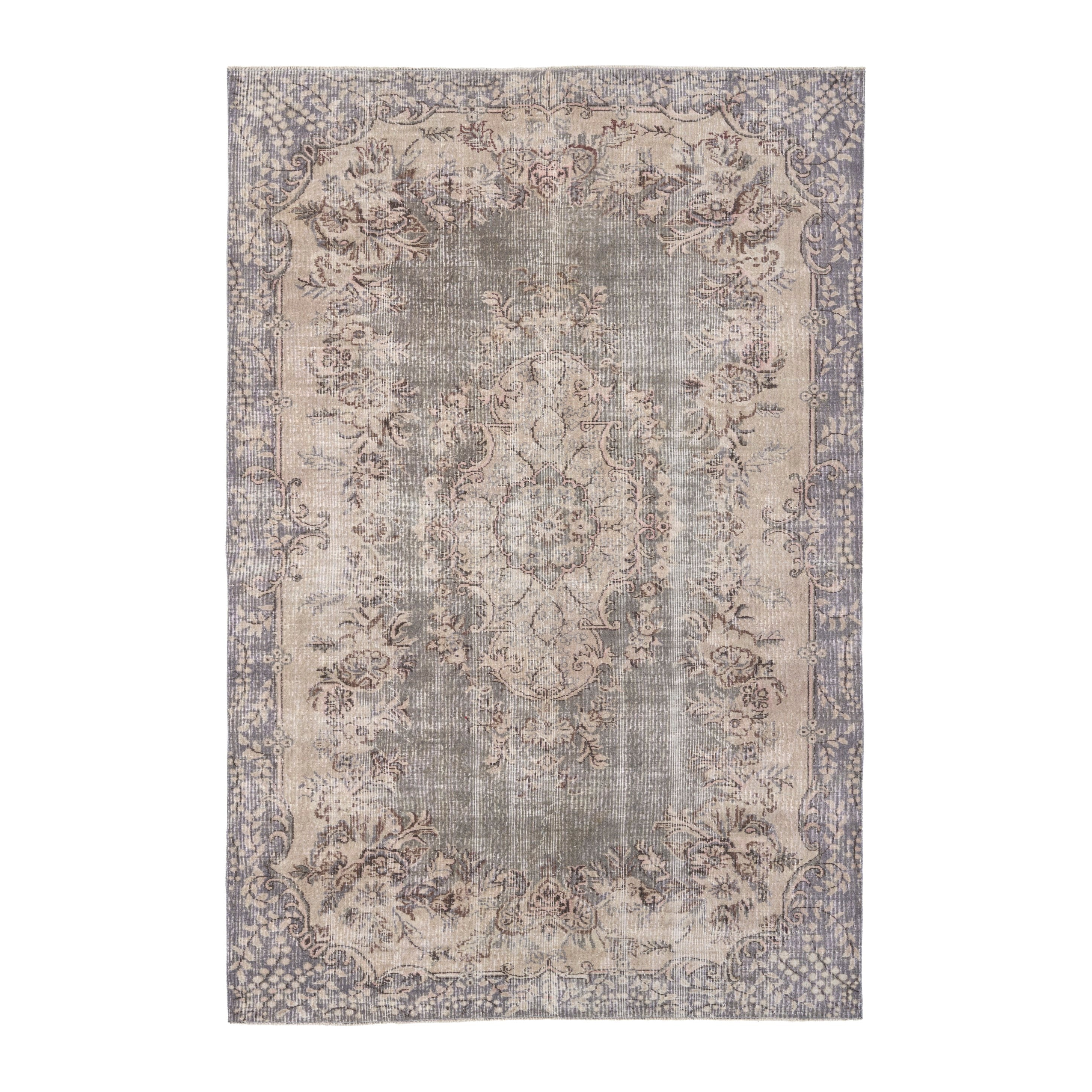 Turkish Isparta area rug in cream and greige, 6'5" x 9'9"