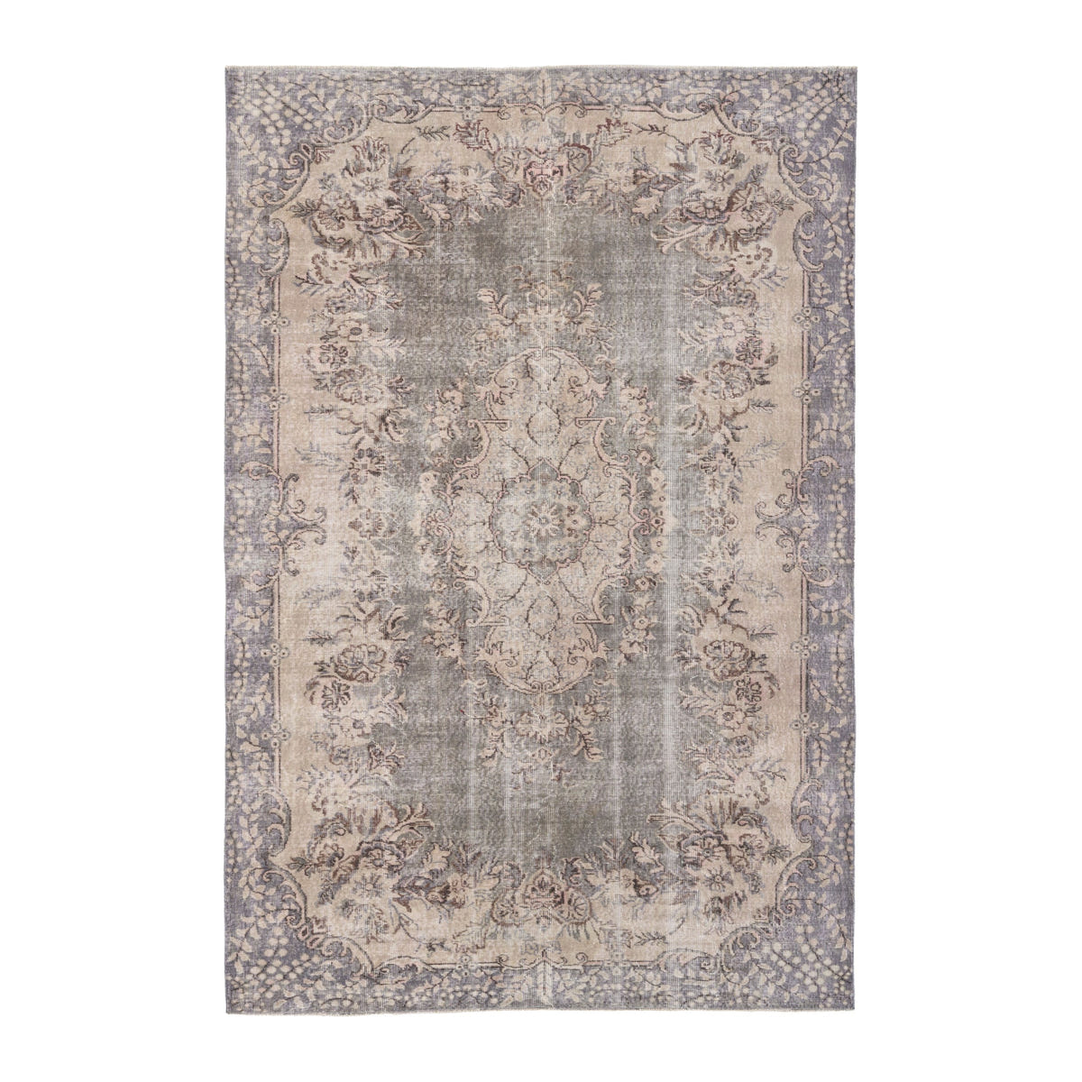 Turkish Isparta area rug in cream and greige, 6'5" x 9'9"