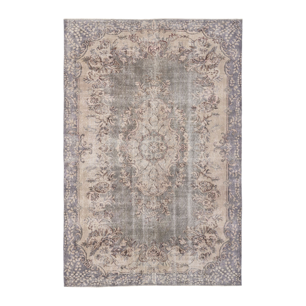 Turkish Isparta area rug in cream and greige, 6'5" x 9'9"