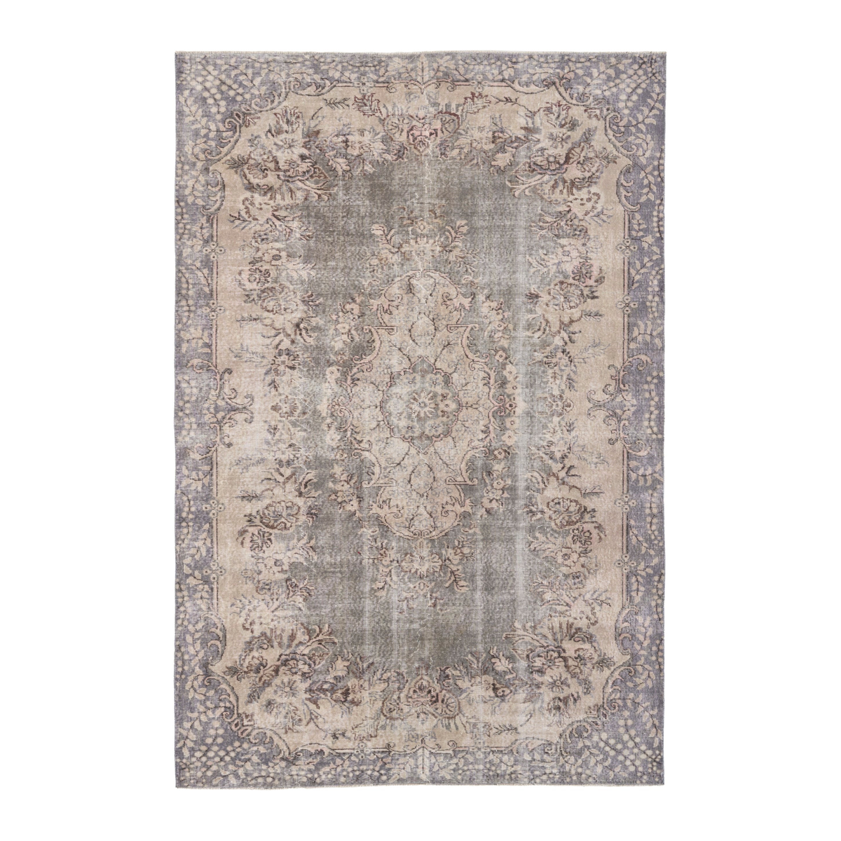 Turkish Isparta area rug in cream and greige, 6'5" x 9'9"