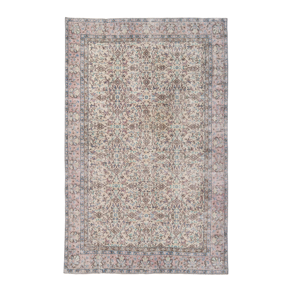 Turkish Isparta area rug in ivory and muted pink, 6'5" x 9'11"