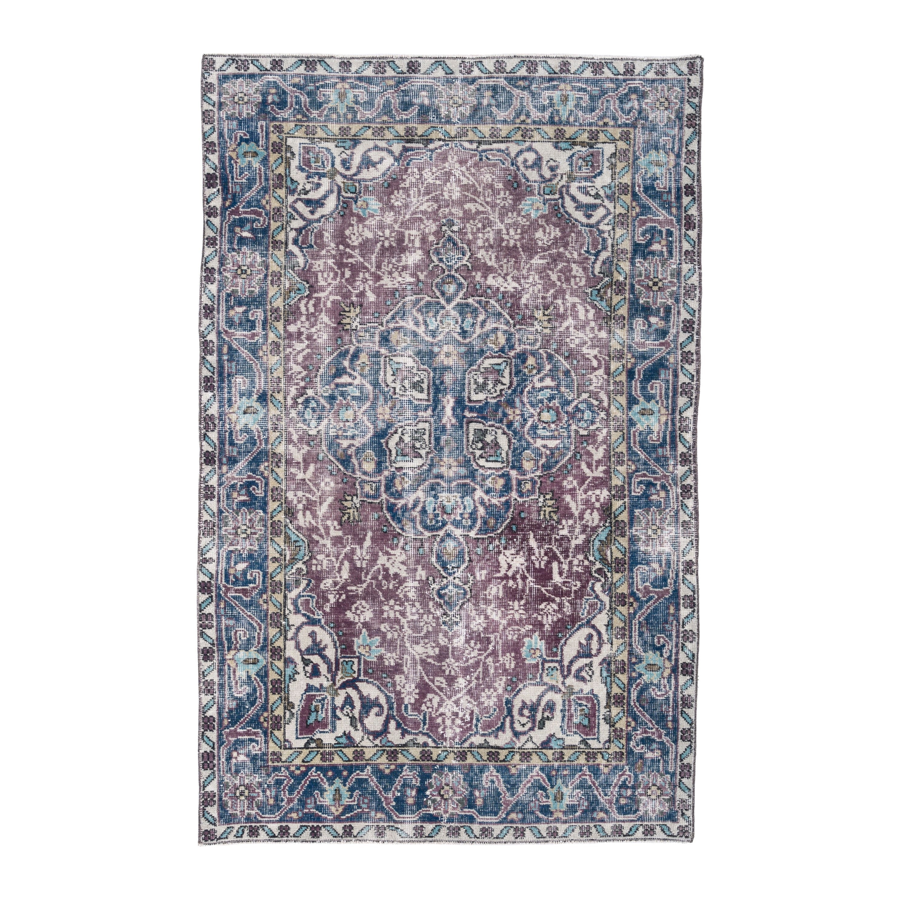 Turkish Isparta area rug in dusty rose and navy, 3'10" x 6'2"