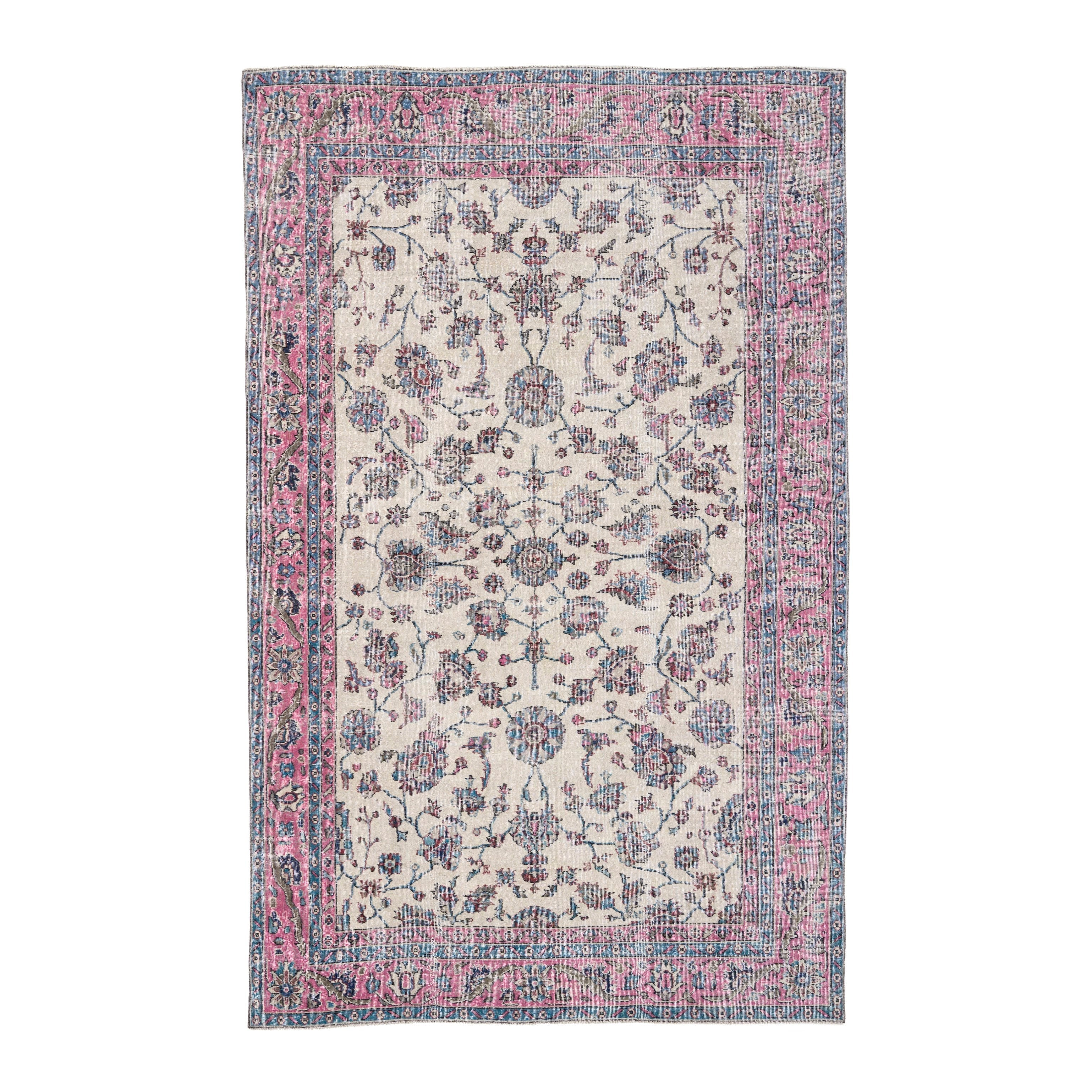 Turkish Isparta area rug in cream and rose, 6'3" x 10'