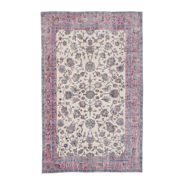 Turkish Isparta area rug in cream and rose, 6'3" x 10'