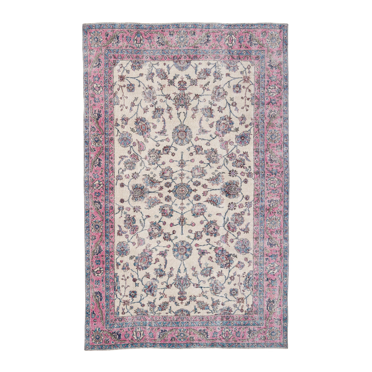 Turkish Isparta area rug in cream and rose, 6'3" x 10'