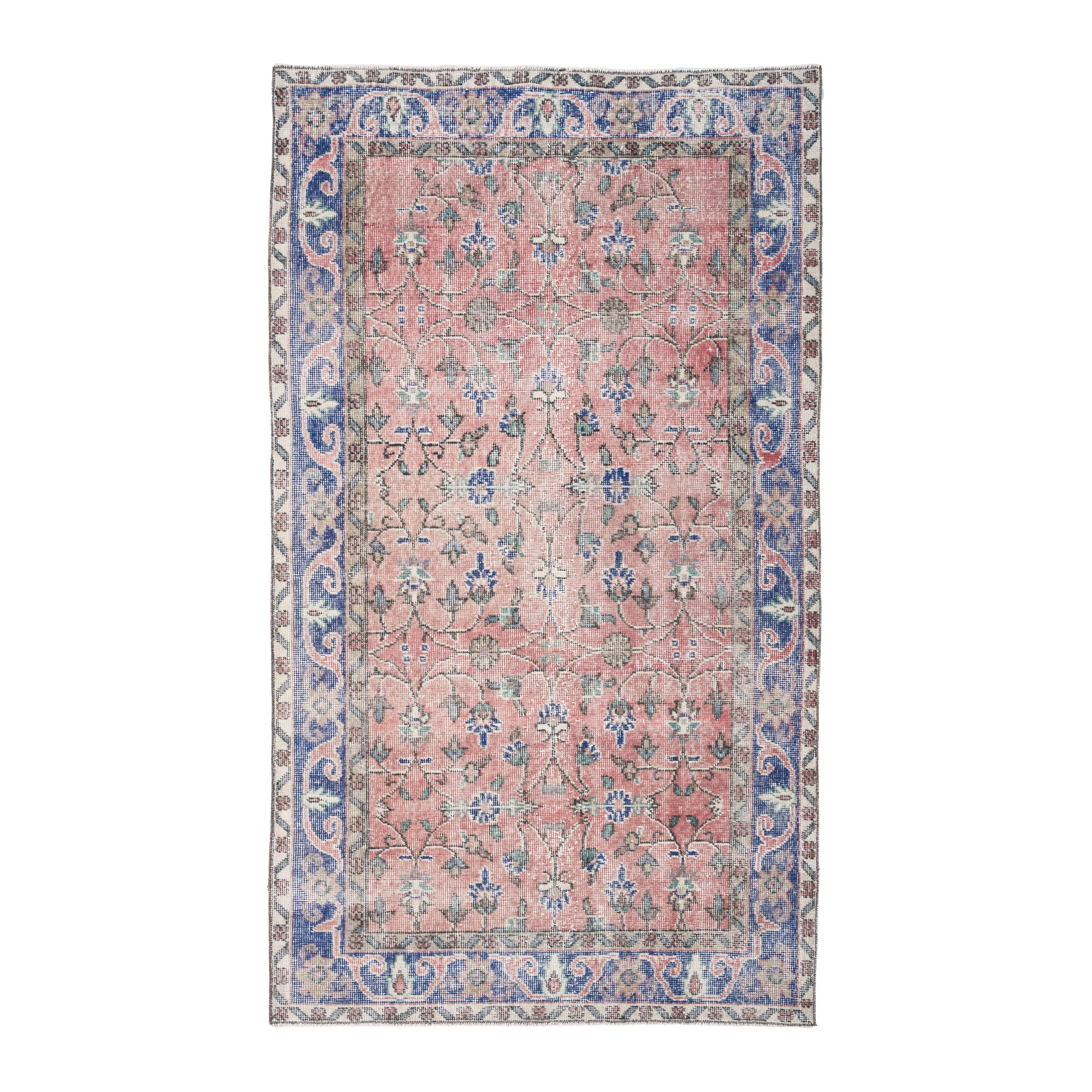 Turkish Isparta area rug in dusty rose and deep indigo, 3'10" x 6'9"