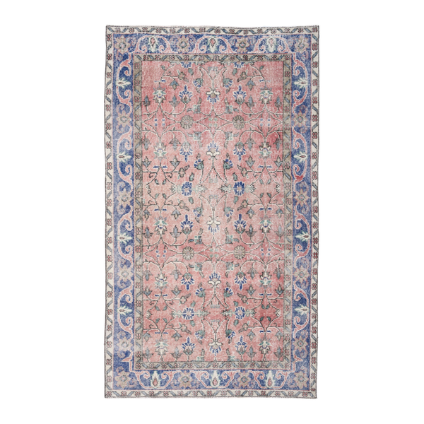 Turkish Isparta area rug in dusty rose and deep indigo, 3'10" x 6'9"