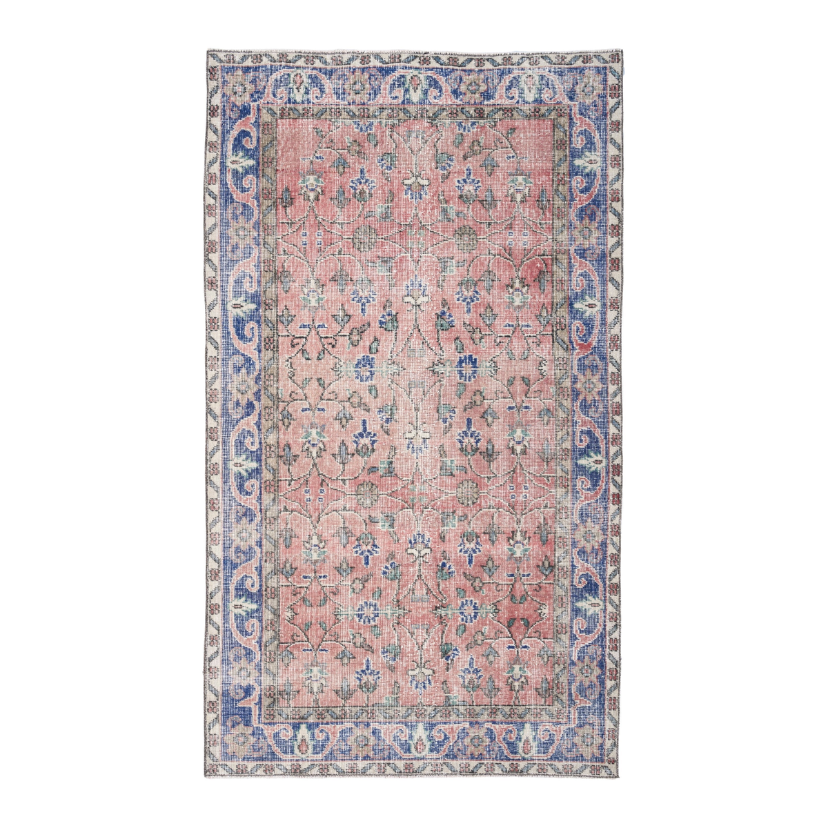 Turkish Isparta area rug in dusty rose and deep indigo, 3'10" x 6'9"