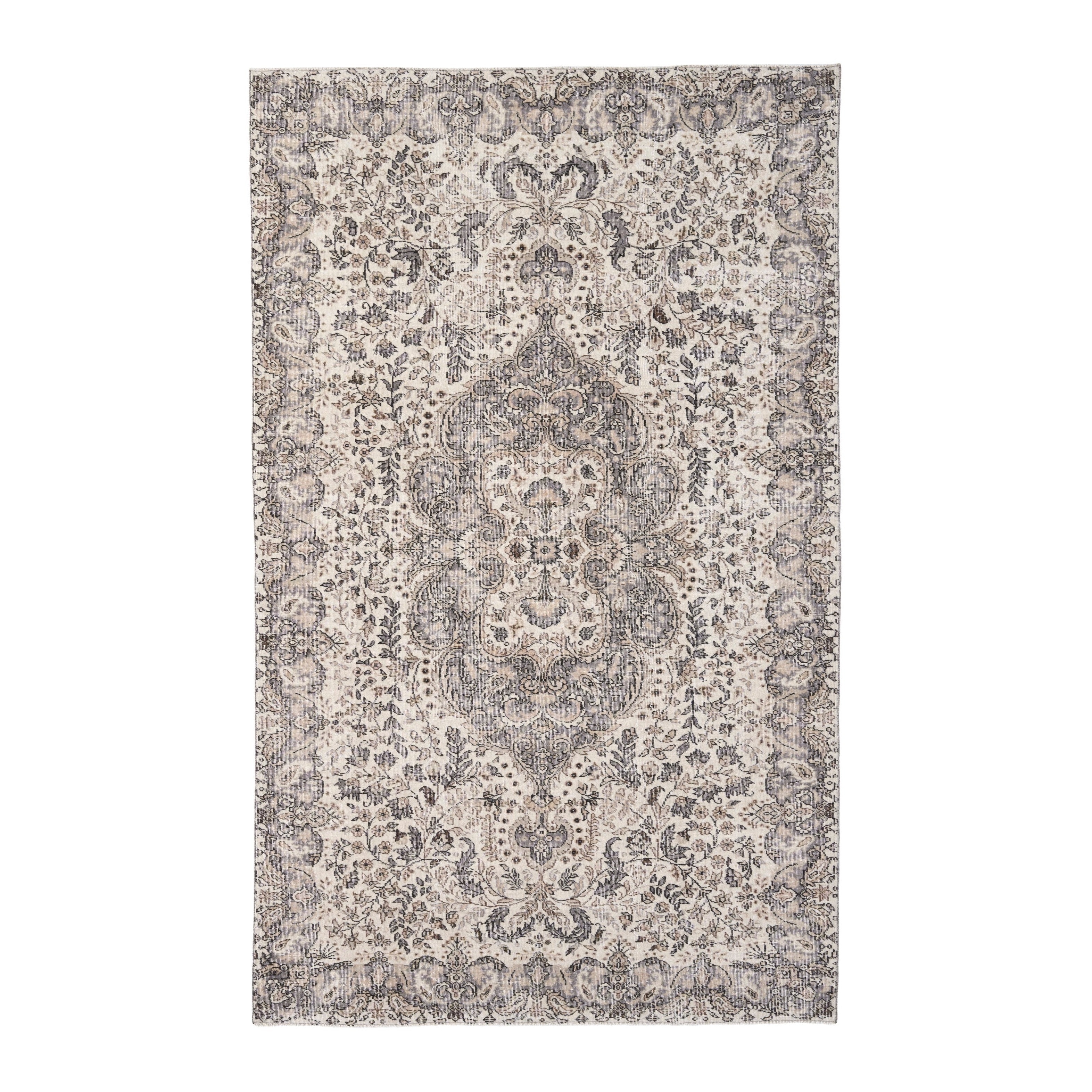 Turkish Isparta area rug in cream and stone, 6'3" x 10'2"