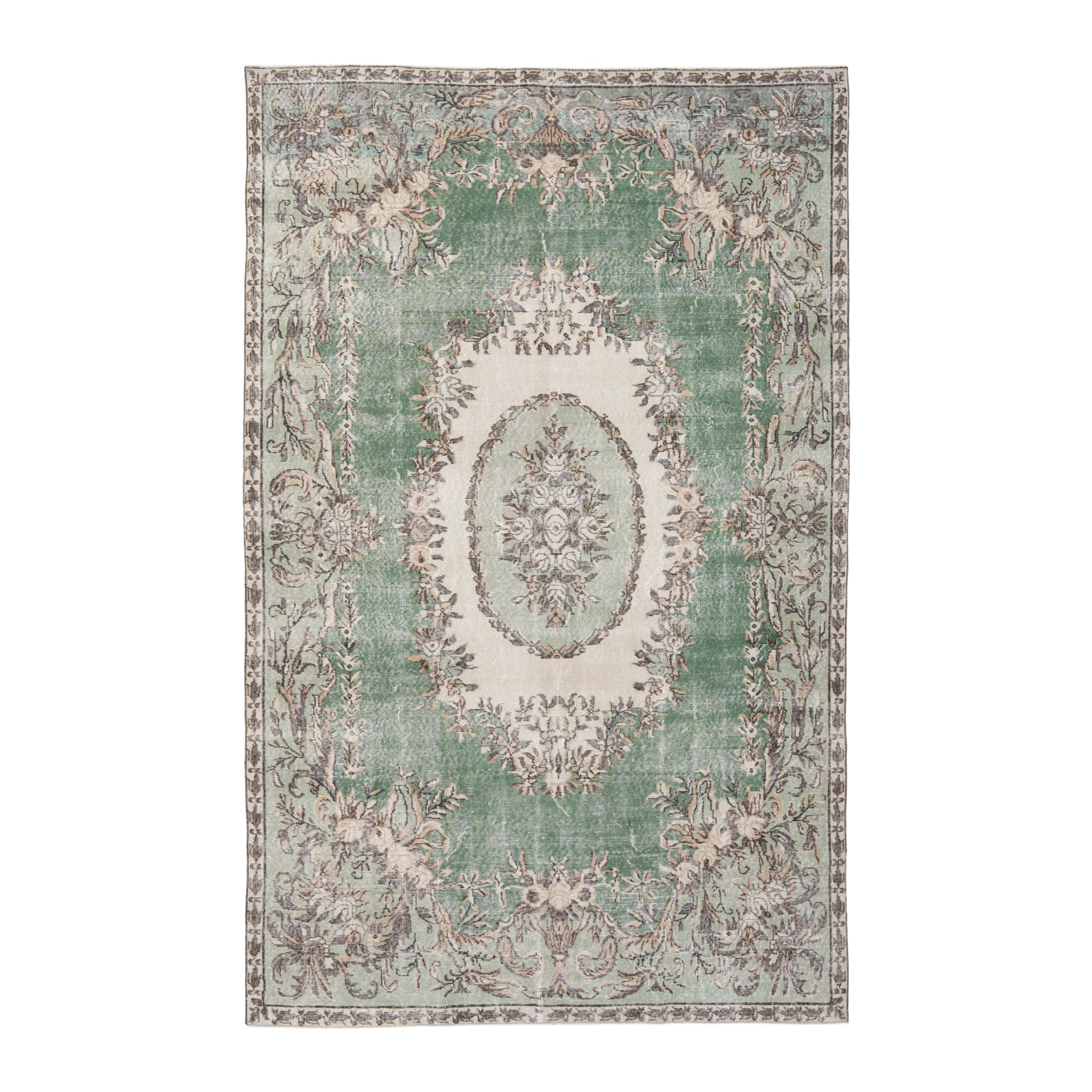 Turkish Isparta oversized rug in sage and cream, 6'7" x 10'6"