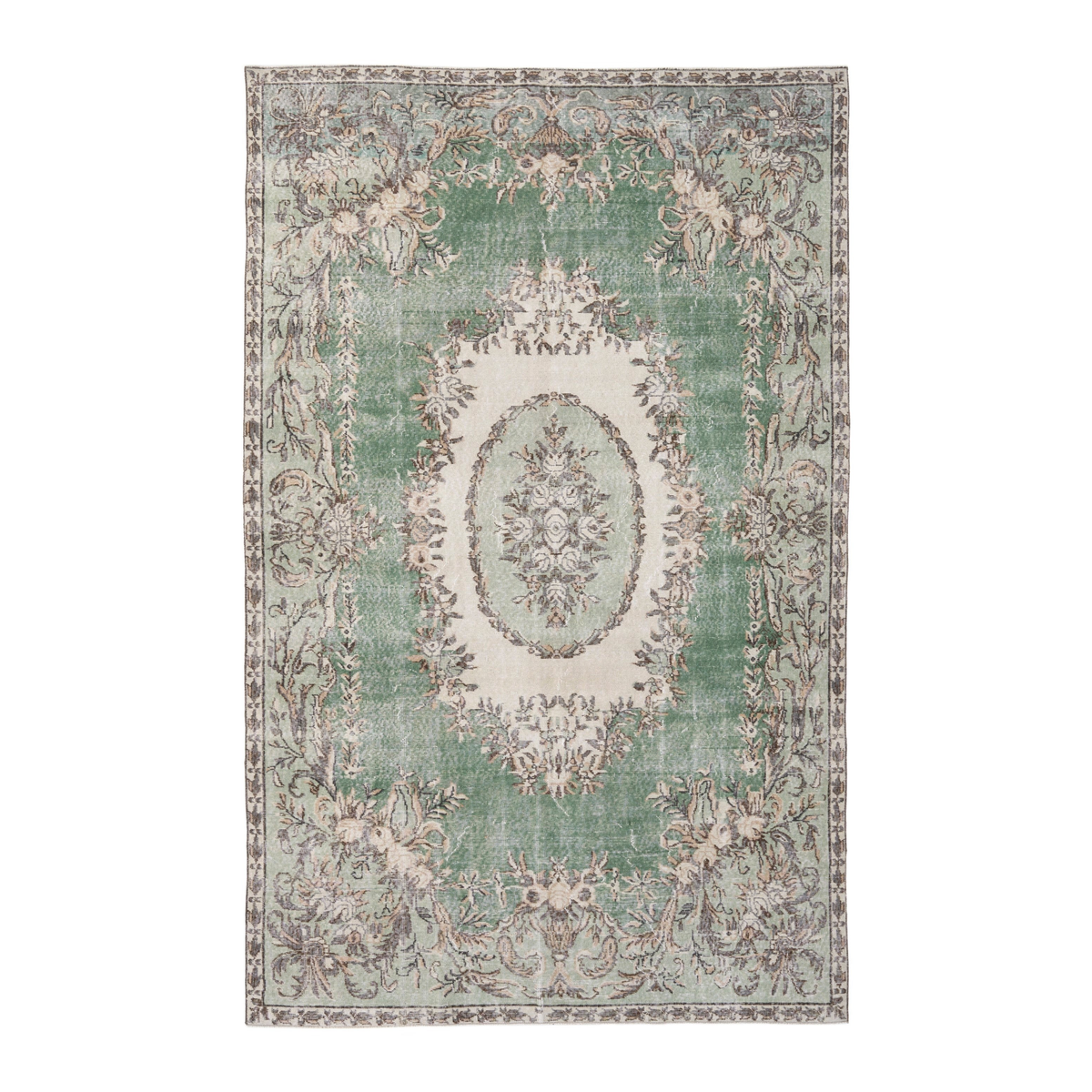 Turkish Isparta oversized rug in sage and cream, 6'7" x 10'6"