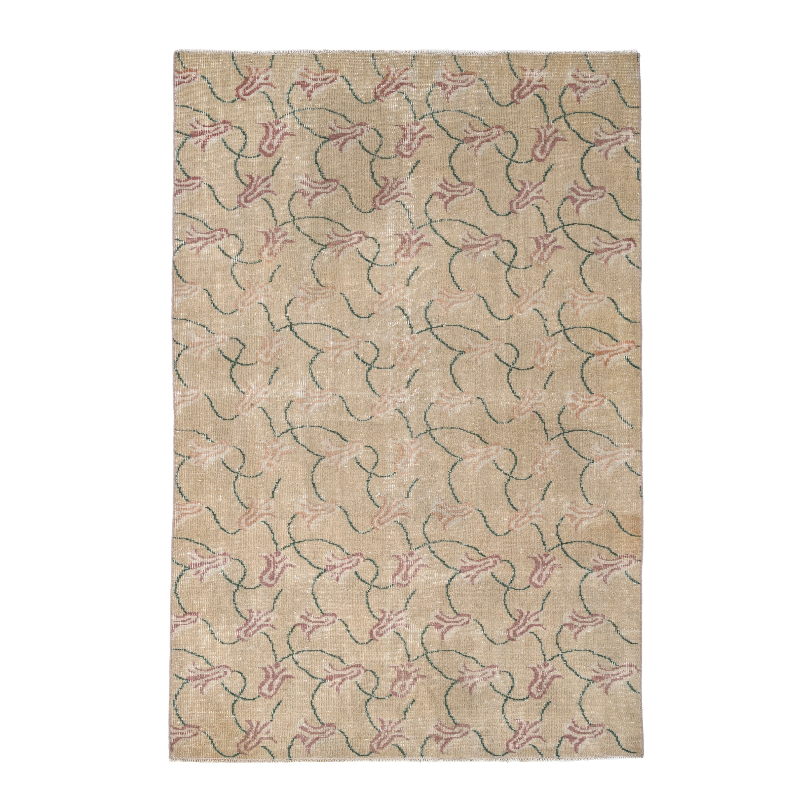 Turkish Isparta accent rug in beige and sage, 3'11" x 5'11"