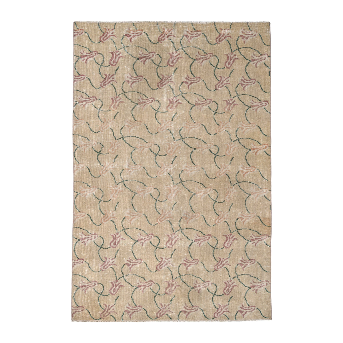 Turkish Isparta area rug in beige and sage, 3'11" x 5'11"