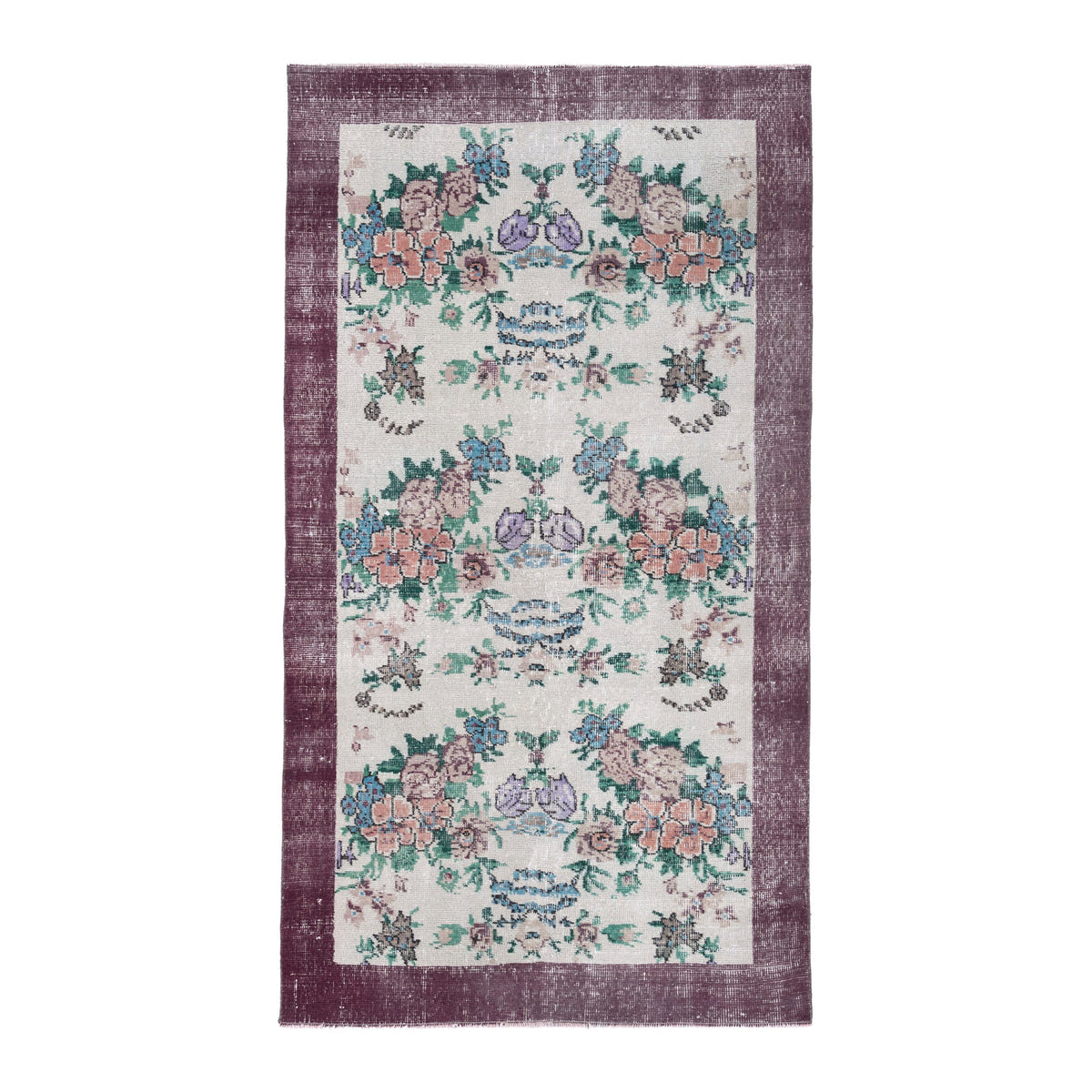 Turkish Isparta area rug in cream and muted pink, 3'6" x 6'4"