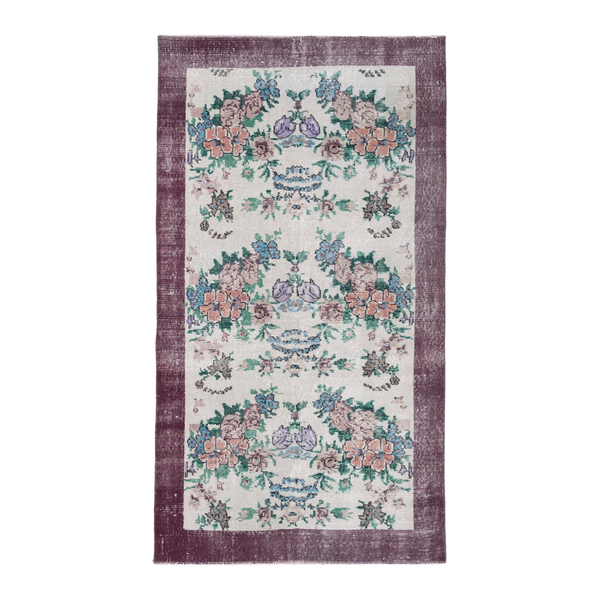 Turkish Isparta accent rug in cream and muted pink, 3'6" x 6'4"