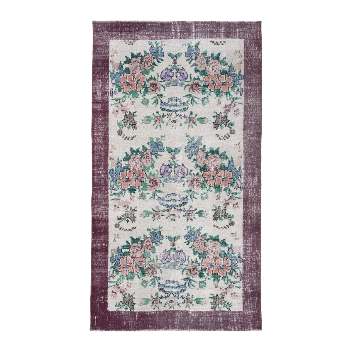 Turkish Isparta accent rug in cream and muted pink, 3'6" x 6'4"