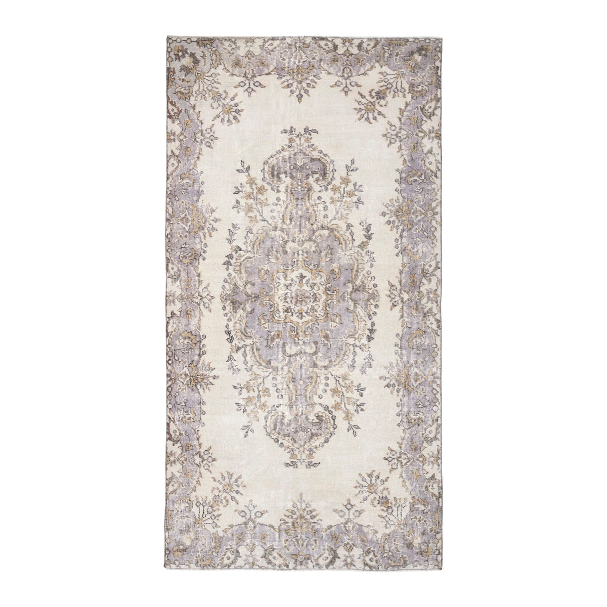 Turkish Isparta area rug in cream and greige, 3'8" x 7'