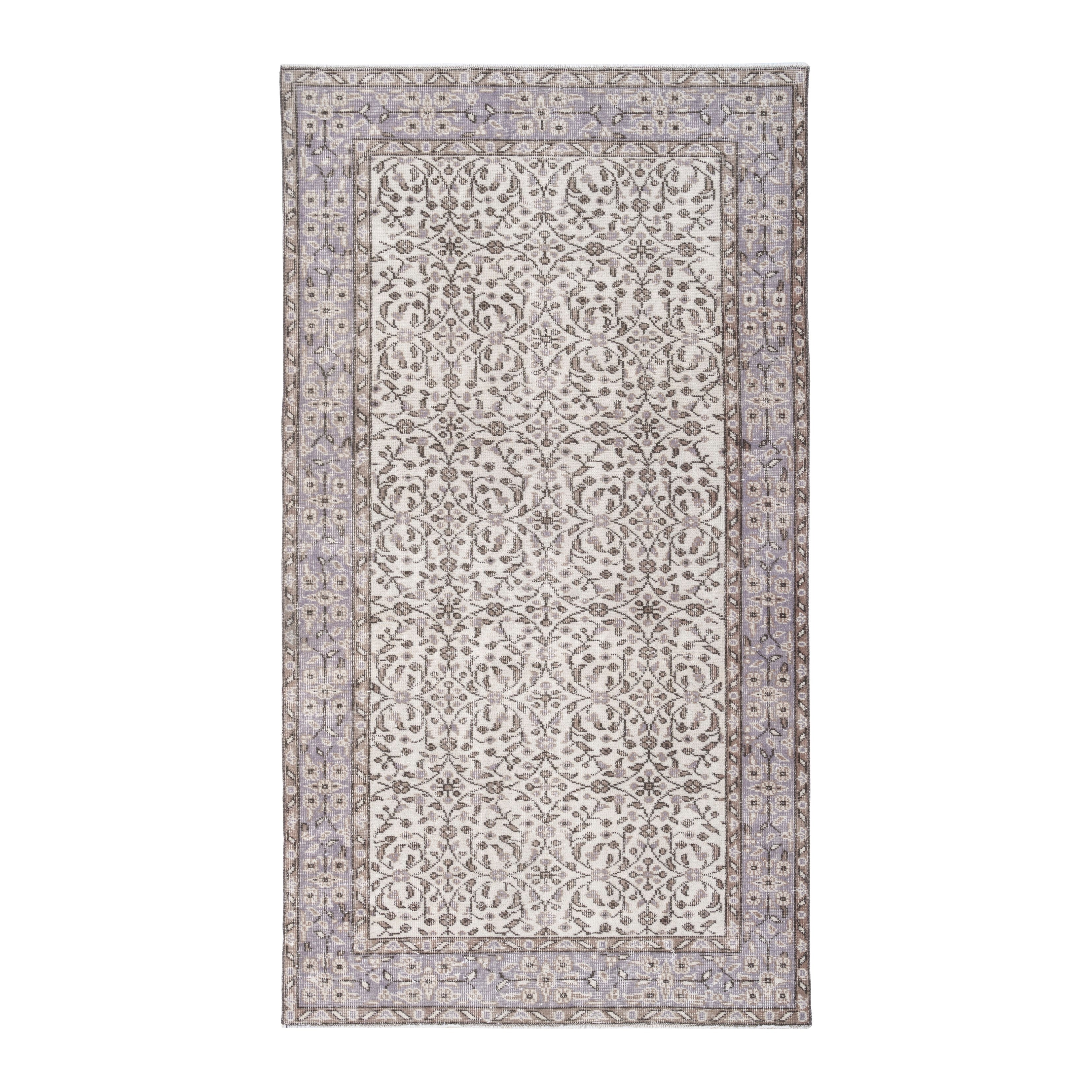 Turkish Isparta area rug in cream and dusty rose, 3'9" x 6'10"