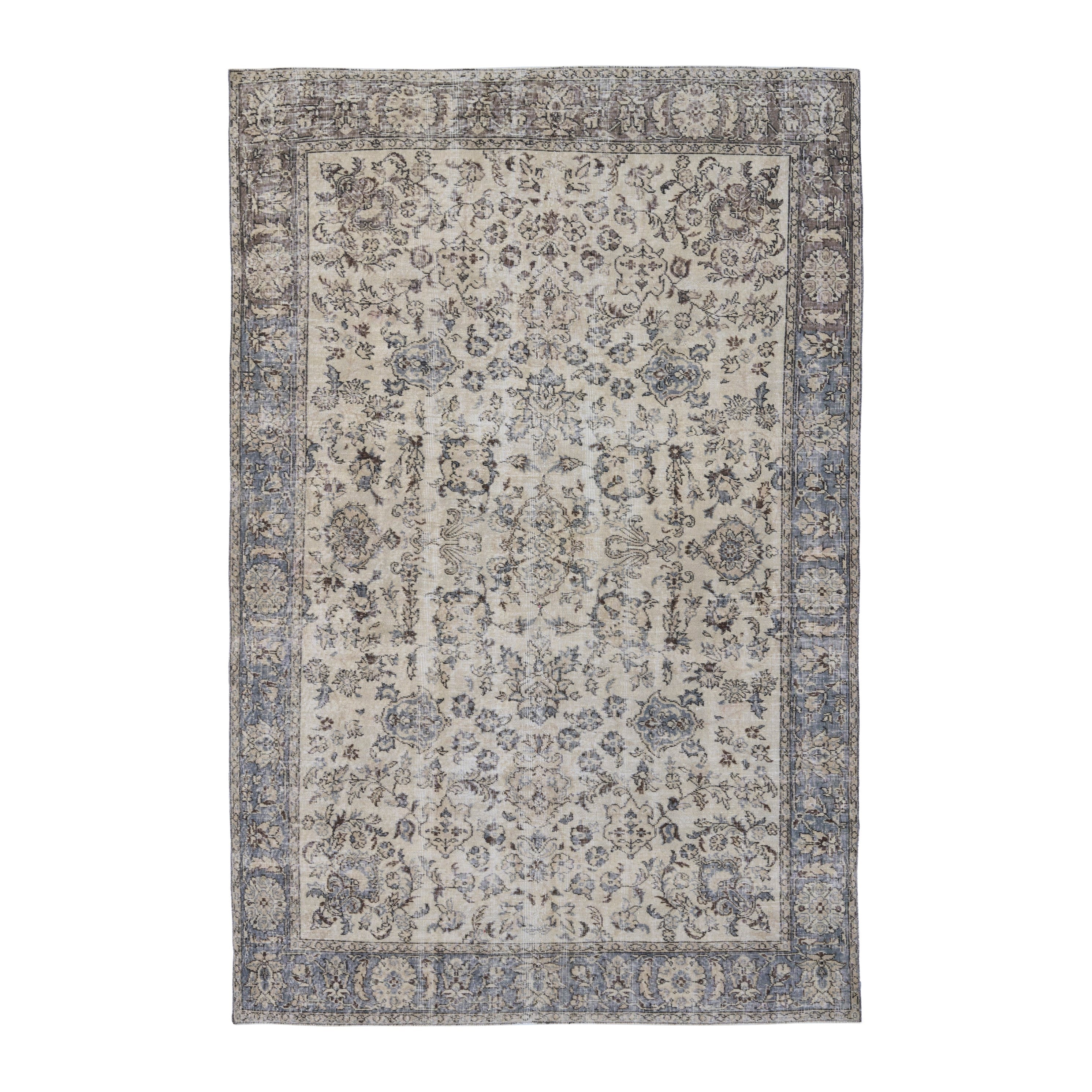 Turkish Isparta area rug in cream and dusty blue, 6'8" x 10'2"
