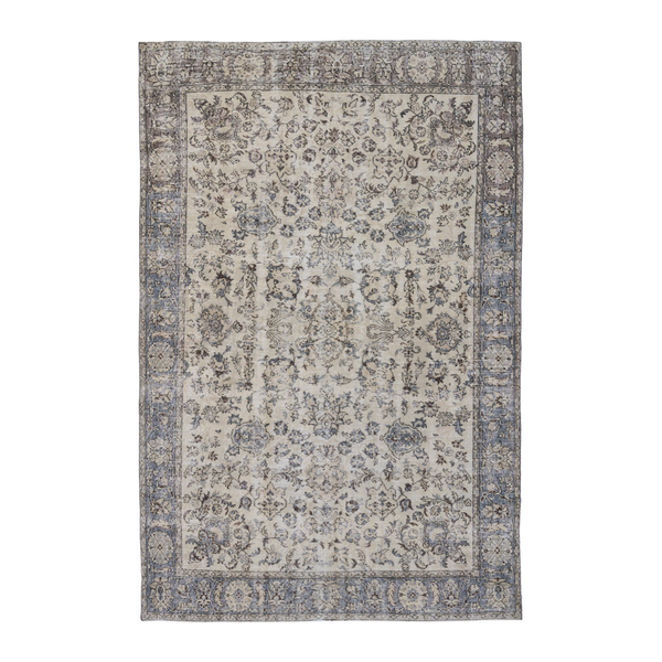 Turkish Isparta area rug in cream and dusty blue, 6'8" x 10'2"