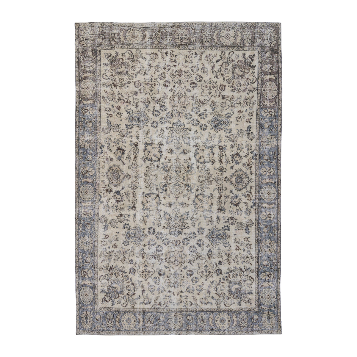 Turkish Isparta area rug in cream and dusty blue, 6'8" x 10'2"