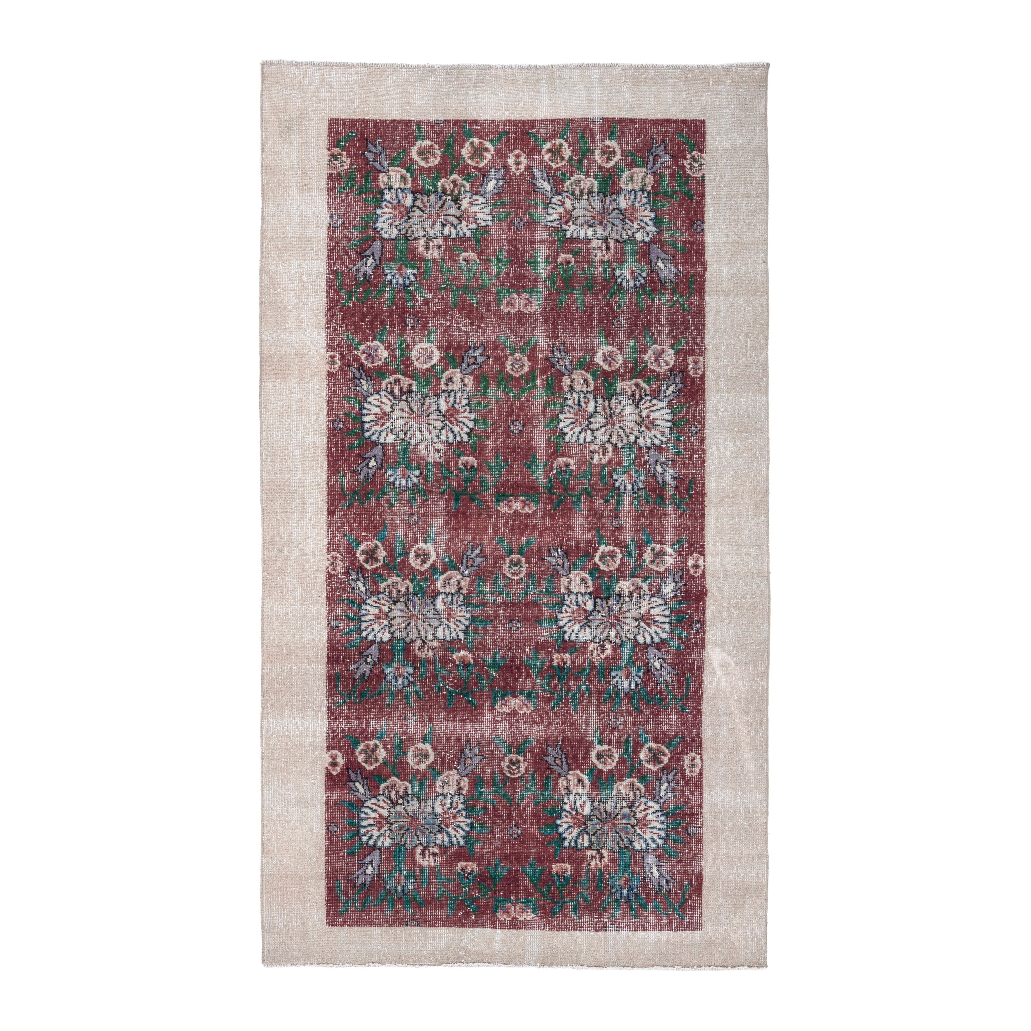 Turkish Isparta accent rug in burgundy and off-white, 3'6" x 6'5"