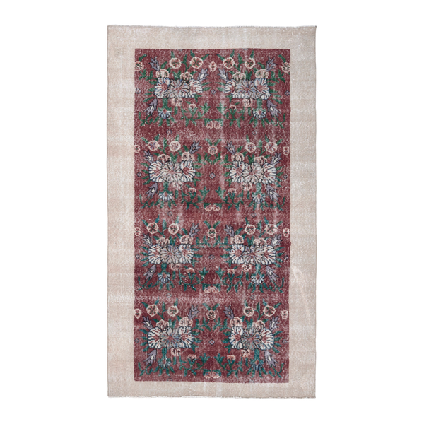 Turkish Isparta accent rug in burgundy and off-white, 3'6" x 6'5"