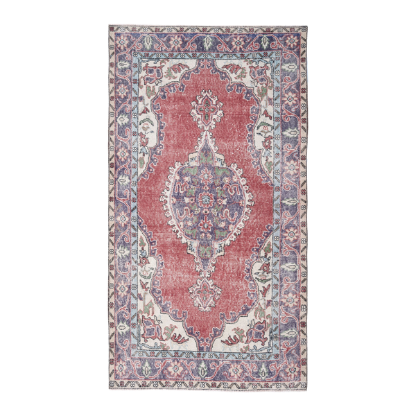 Turkish Isparta area rug in rose and navy, 3'9" x 6'11"