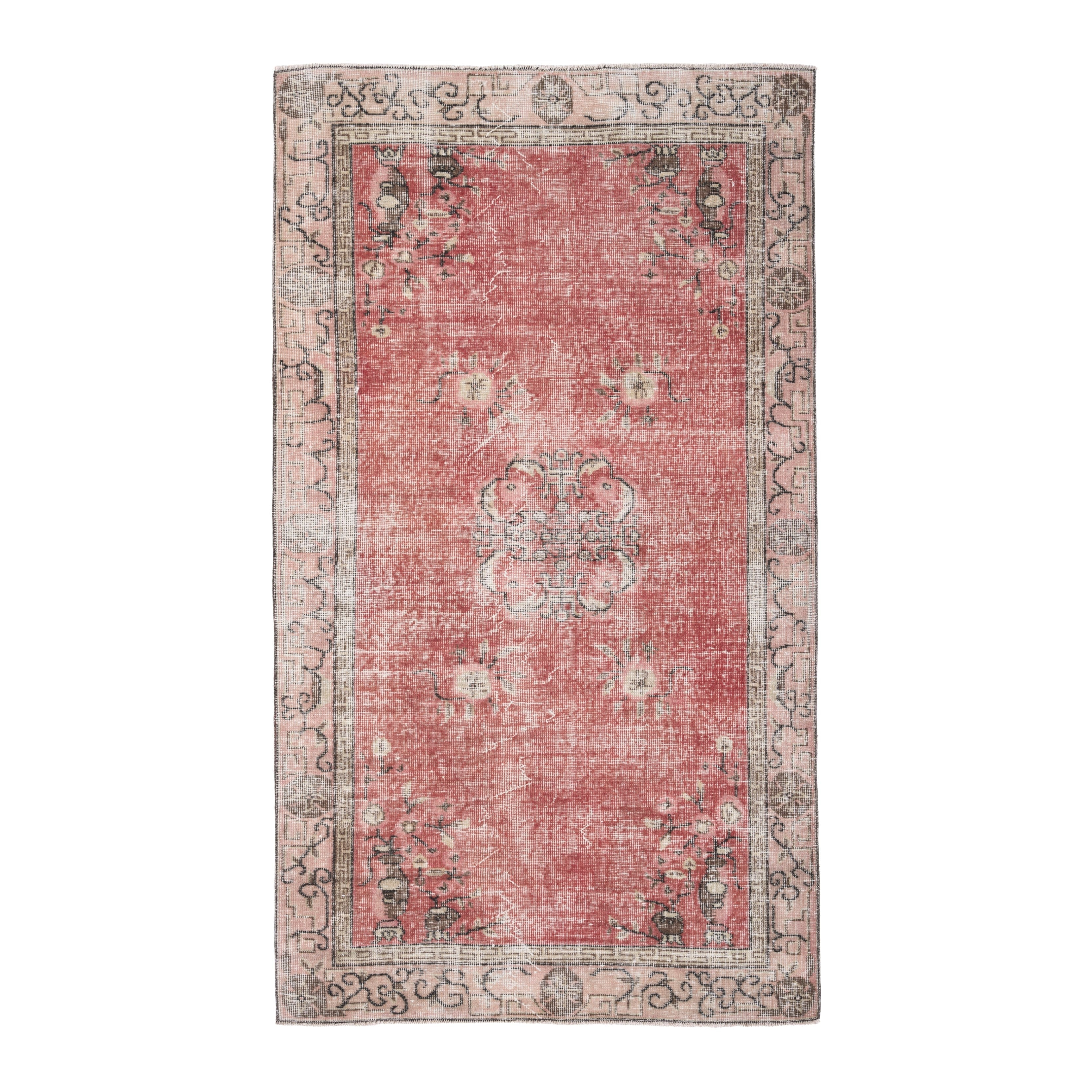 Turkish Isparta area rug in faded red and greige, 3'9" x 6'8"