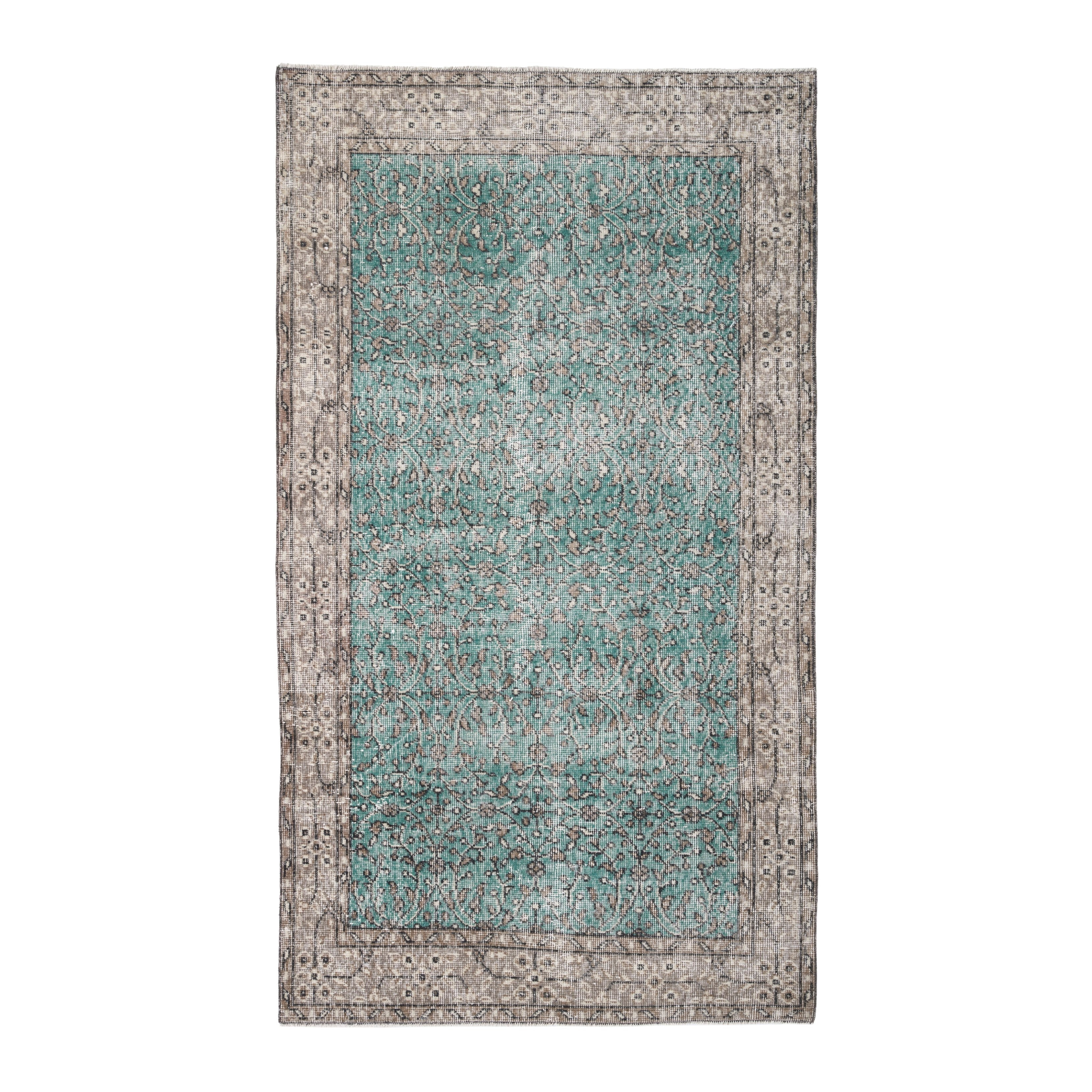 Turkish Isparta area rug in teal and greige, 3'9" x 6'8"