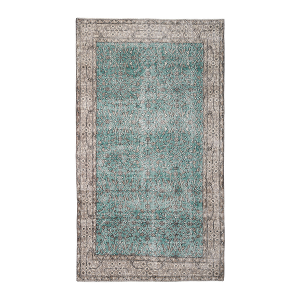 Turkish Isparta area rug in teal and greige, 3'9" x 6'8"